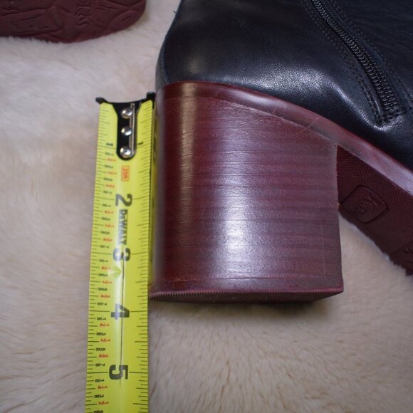 Korks Mertle Black Leather Block Heel Platform Booties Sz 9.5 Retro Hippie Chic - Picture 3 of 11